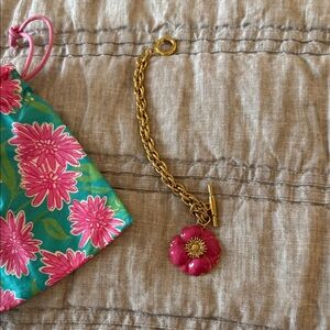 Lilly Pulitzer Gold Chain Bracelet with Pink Flower Charm